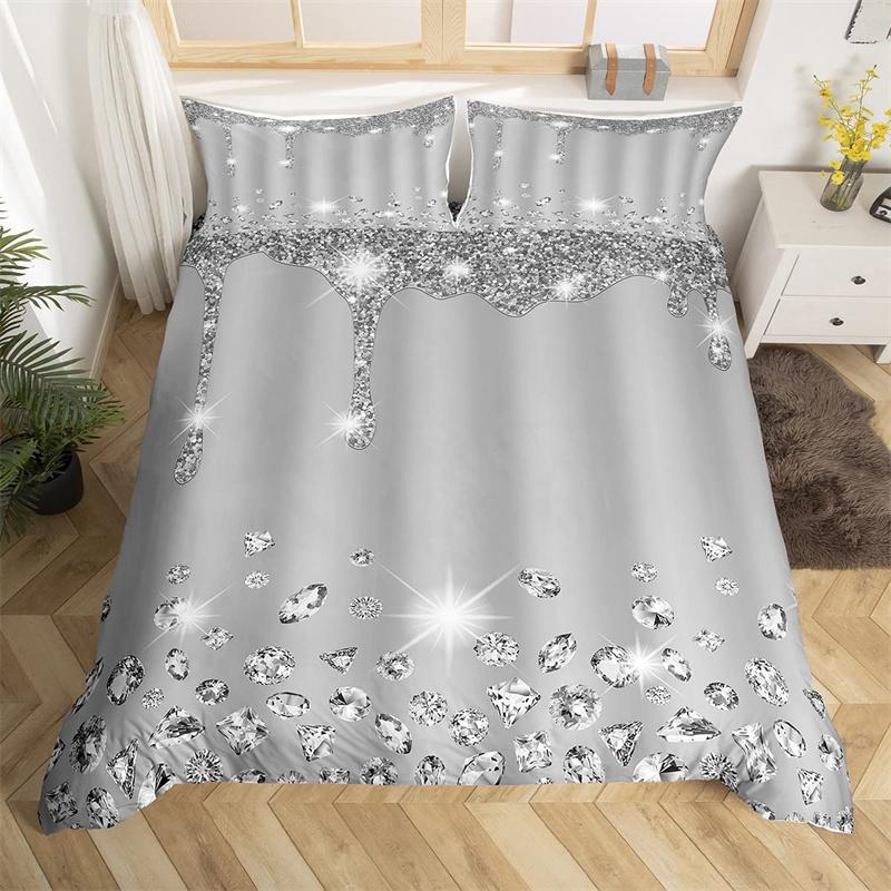 

Comforter Silver Glitter Bling Party Decorations Bedding Set Microfiber Diamond Comforter Queen For Boys Girls Children Comforter (quilt)-EU Single(135*200cm)3pcs