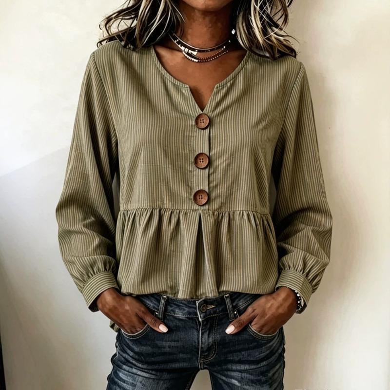 DICFY Women's Fashion Casual Autumn Winter V-Neck Long Sleeve Blouses & Shirts