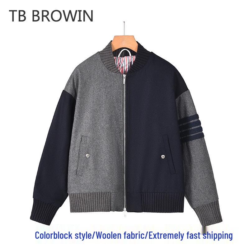 BROWIN2025 Autumn/Winter Colorblock Wool Blend Stand Collar Jacket