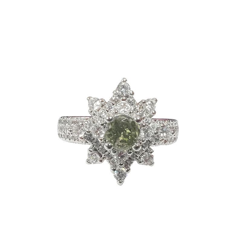 Spring Niche Design Colored Treasure Olive Green Zir*****Pen Ring Luxury High-End Heart-Shaped Full Diamond Ring
