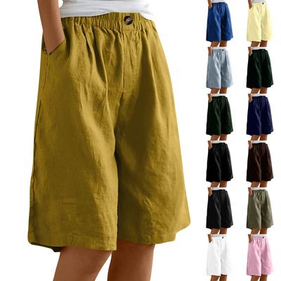 Women's Casual Loose Fit Elastic Waist Cotton Linen Shorts with Pockets Lightweight Summer Beach Shorts