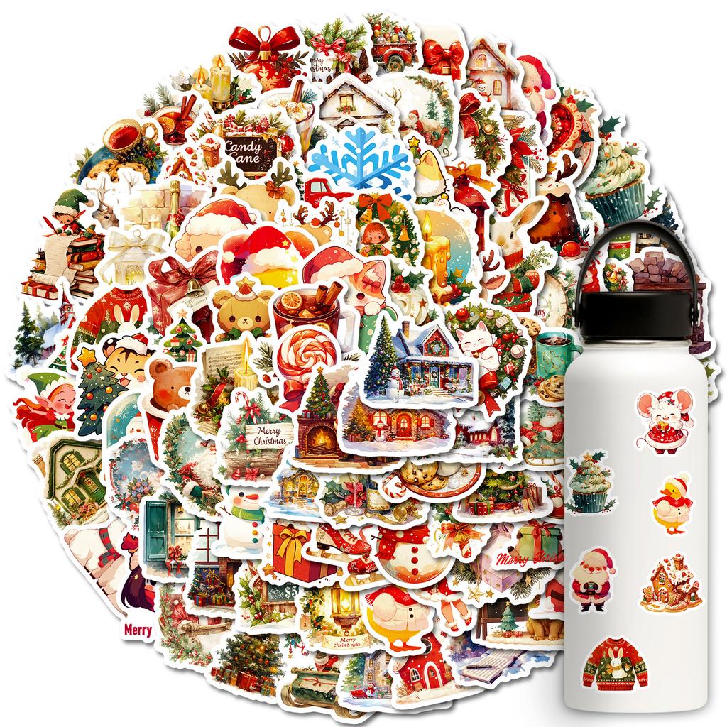 50pcs Christmas stickers, hats, socks, snowflakes, non repeating personalized stickers waterproof ,festival gift Christmas Tree