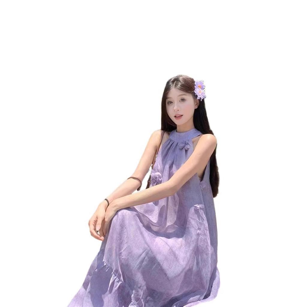 French Purple Sleeveless Neck-hanging Dress for Women's New Summer Atmosphere, Wear a Beautiful Small Skirt