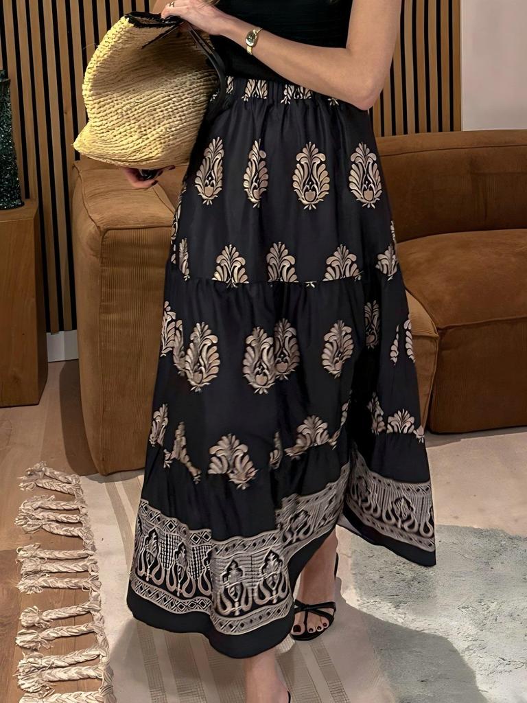 Bohemian Women's High-Waist Floral A-Line Skirt for Spring/Summer Casual Beach Vacations