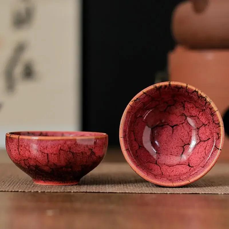 1pc Kiln Change China Ceramic Tea Cup Temmoku Glaze Porcelain Kung Fu Cups Set Pottery Jianzhan Drinkware Tableware Wholesale