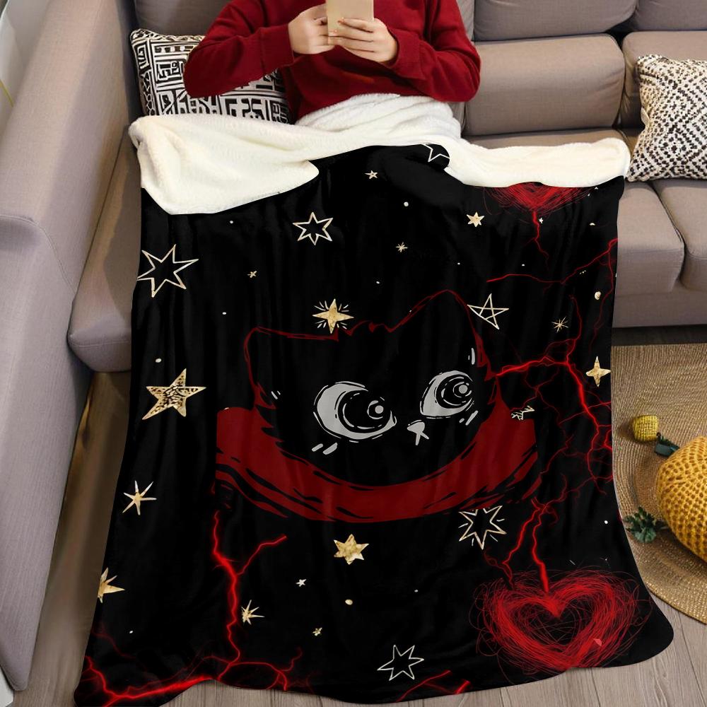 Crimson Cat Flannel Blanket Warm Soft Halloween Christmas Couch Warm Cozy Decorative Decor Gift for All Season