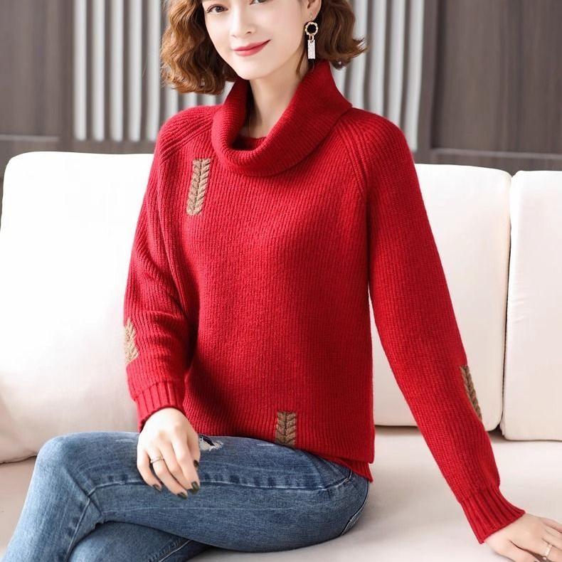 Women's Large Neckline Turtleneck Sweater Autumn Winter Thickened Loose Pullover Knit Jumper