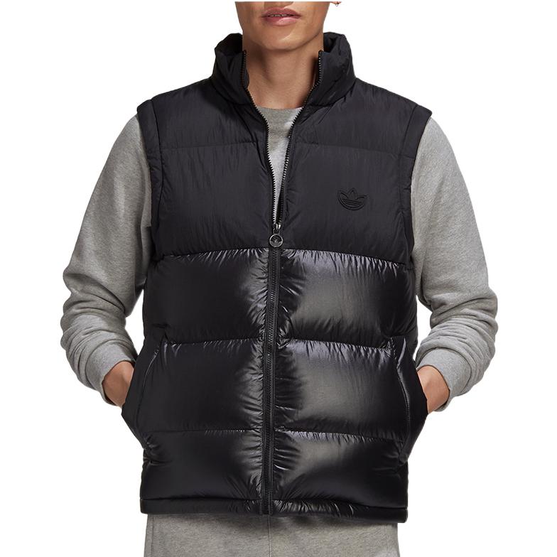 Adidas Originals Jednobarevná s logem Zapínání na zip Stojáček Pánská péřová vesta Černá GE1284