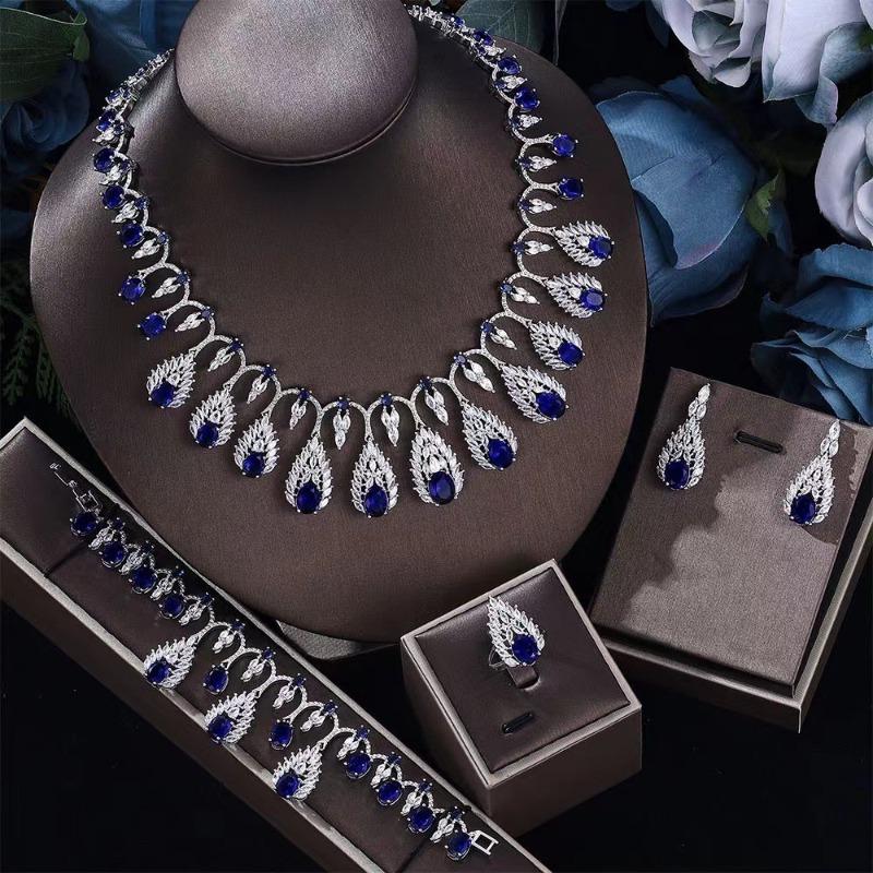 Fashion Light Luxury Bright Diamond Special-shaped Colored Zircon Dinner Dress Set Necklace Earrings