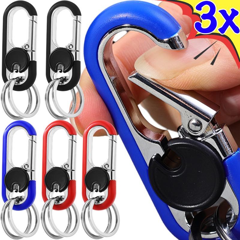 Men Keychain Hook Stainless Steel Buckle Bottle Opener Carabiner Climbing Tool Double Ring Car Fishing Key Ring Car Accessories