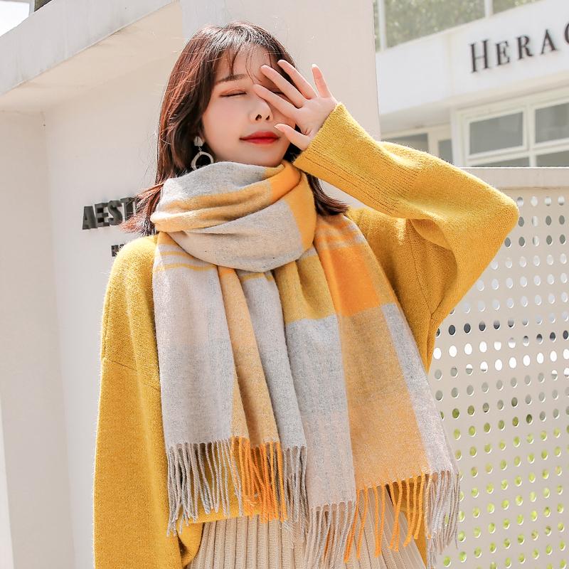 Large Plaid Wool Scarf for Women Koream Autumn Warm Shawls and Wraps Pashmina Winter Wool Scarves Blanket Echarpe Stole Ladies