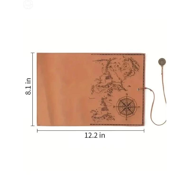 Vintage Treasure Map Roll Pencil Case – Large Capacity Leather Stationery Bag with Embossed Buckle