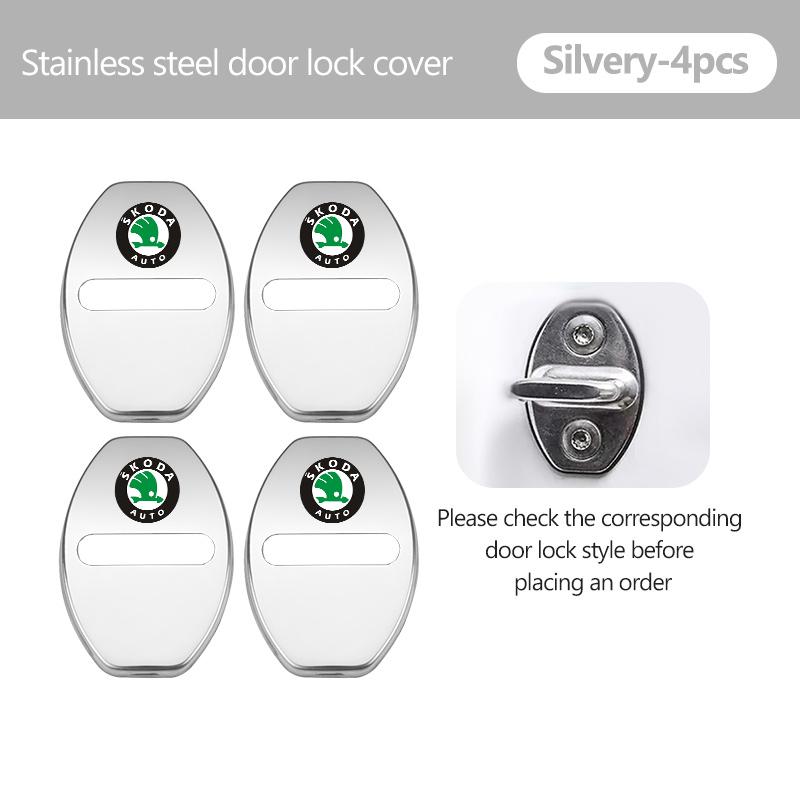 AAAJF1 4Pcs Car Door Lock Covers Auto Decorative Accessories For Skoda Kodiaq Fabia Kamiq Karoq Octavia 2 3 Rapid Scala