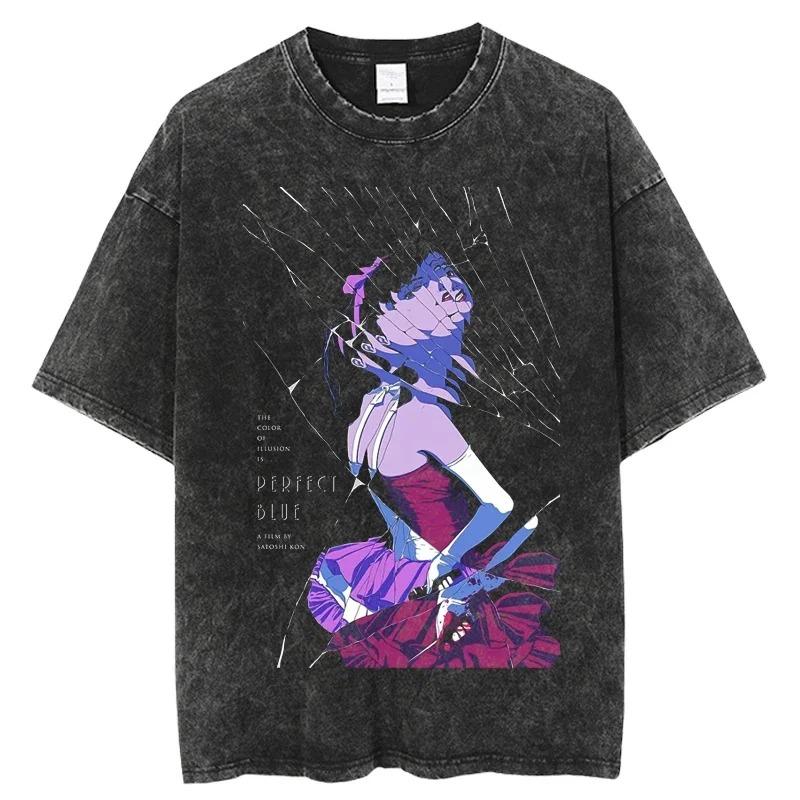 Japanese Anime Perfect Blue T Shirt Men Women Clothing Vintage Washed Oversize T-shirt Casual Cotton Short Sleeve Tees Top