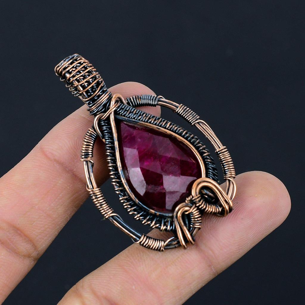 Ruby Pendant Gemstone Jewelry, 999 Copper Wire Wrapped Handmade Pendant, Latest Design Jewelry