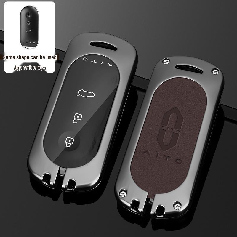 Huawei AITO M5/M7 2023 Leather Key Case: Advanced Metal Protective Shell with Buckle for Men and Women