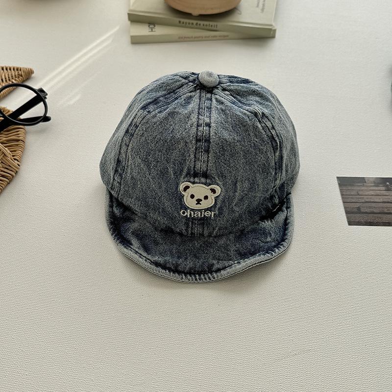 

1 шт., модная детская бейсболка для мальчиков и девочек, джинсовая синяя кепка в американском стиле для малышей, дорожная солнцезащитная кепка с рисунком медведя 6 Month-3 Year