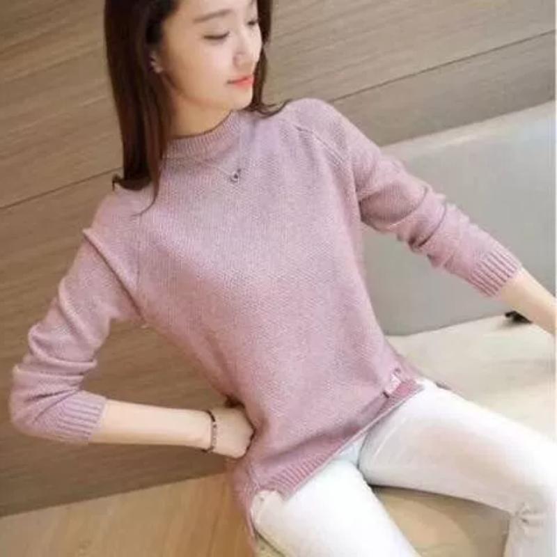Autumn and Winter Clothing Base Knitted Sweater Long Sleeved Loose Top Women Korean Version Round Neck Versatile Sweater Women