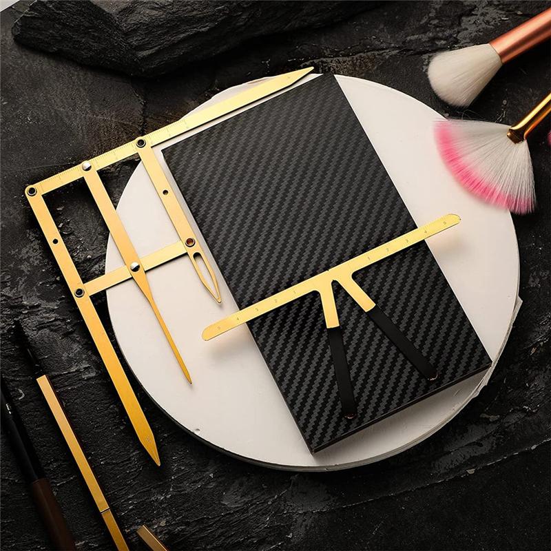 2PCS Eyebrow Ruler 3-Point Positioning Ruler Eyebrow Golden Proportion Caliper Ruler Gold