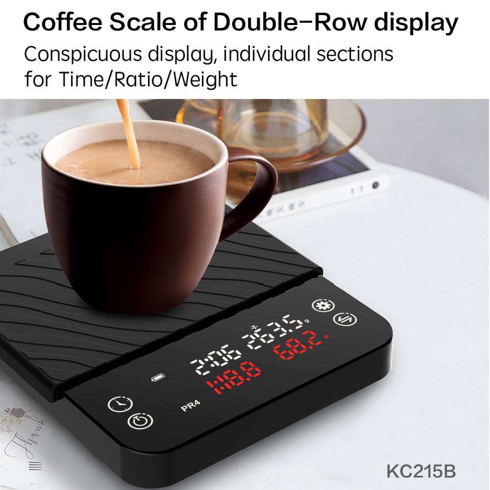 2kg 0.1g Digital Smart Drip Coffee Scale Timer Household Drip Kitchen Scales Weighing Double-row Display Weight with Timer
