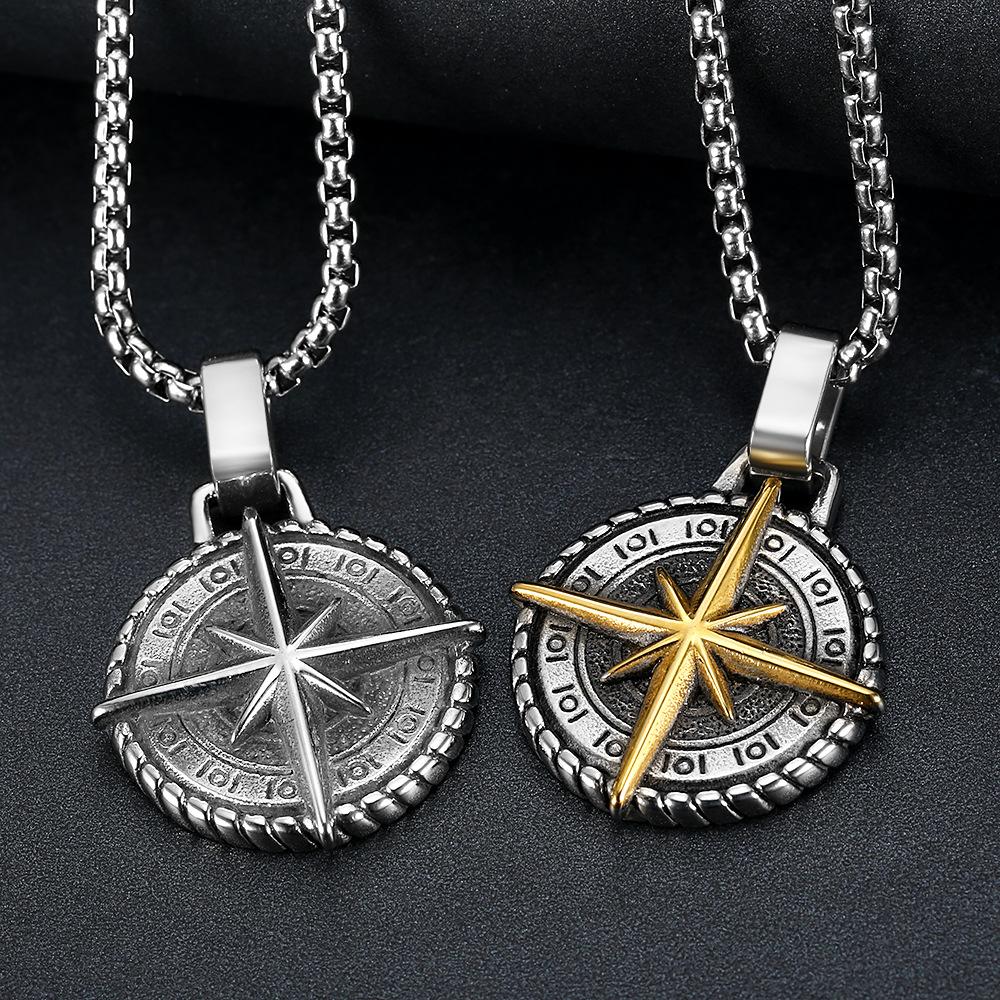 New Vintage Necklace Personalized Men'S Navigator Compass Pendant Necklace Stainless Steel Compass Necklace