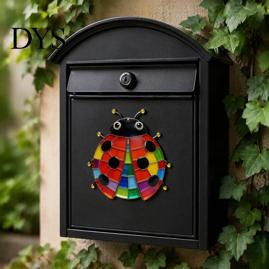 Outdoor Wall Art for Fence 2Pcs Colorful Acrylic Ladybug Stickers, Adhesive Insect Stained Glass Style Decor Cute Decoration Garden 2D Hanging