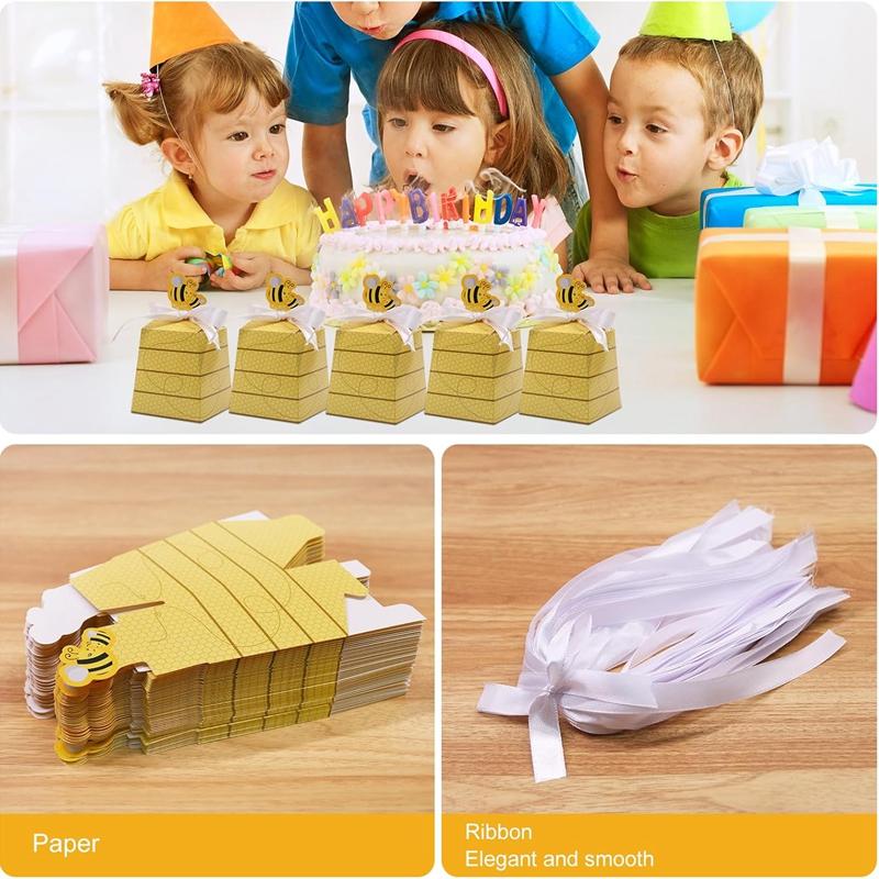 20/10pcs Little Bee Candy Gift Box with Ribbon Kids Boy Girl Birthday Party Supplies Baby Shower Decoration Wedding Gift Favors