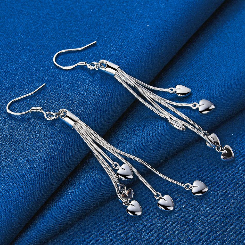 Charming 925 Sterling Silver Exquisite Heart-Shaped Tassel Earrings for Women's Fashion Wedding Jewelry Accessories