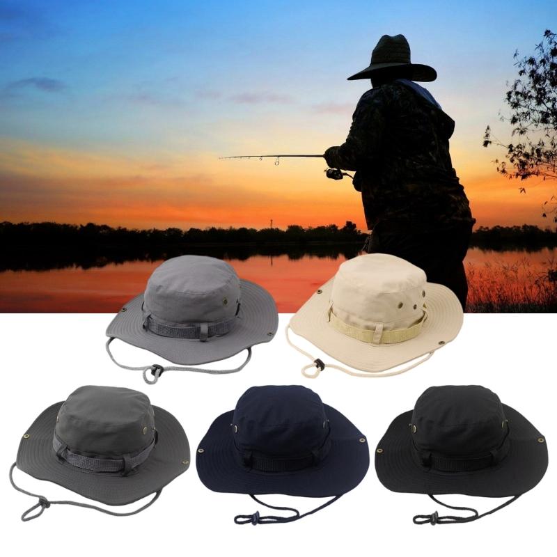Outdoor Sun Protecting Hat Adjustable Chin Cord Cotton Bucket Hat For Fishing Gardening Travel Unisex