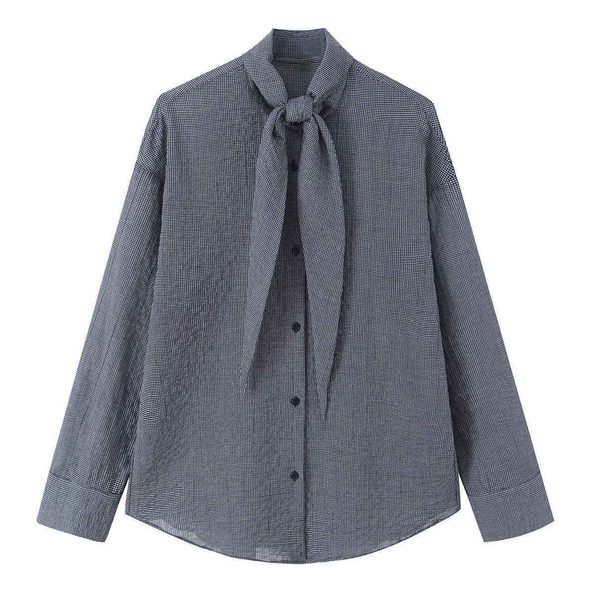 TAOP&ZA Women s Korean Style Loose Plaid Scarf Shirt - Spring 2026 ZW Series Extra Small серый