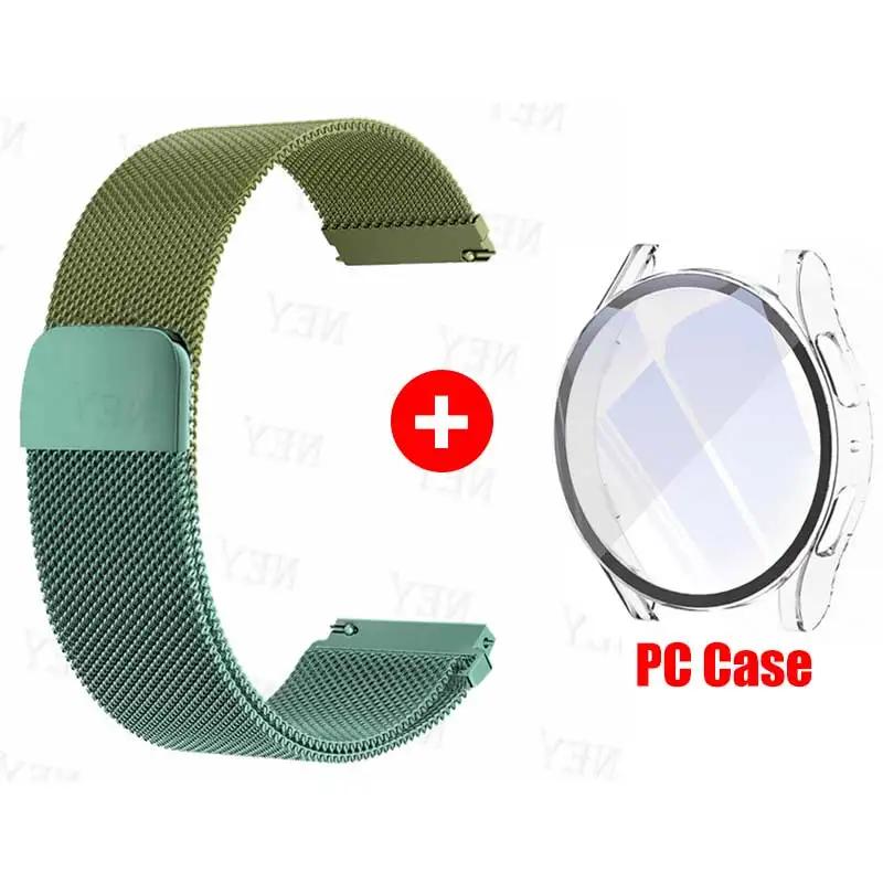 Glass Case+Strap for Samsung Galaxy Watch 7 6 5 4 40mm 44mm Milanese Loop 20MM Band PC Protector Cover Bumper Galaxy Watch 6 5 4
