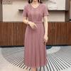 ZANZEA Women Casual V-Neck Solid Color Short Sleeve Pleated Dress