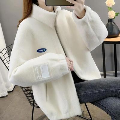 Coat for Women Fleece Thickened Plush Autumn Winter Stand Collar Top Oversize Casual Zipper Jacket