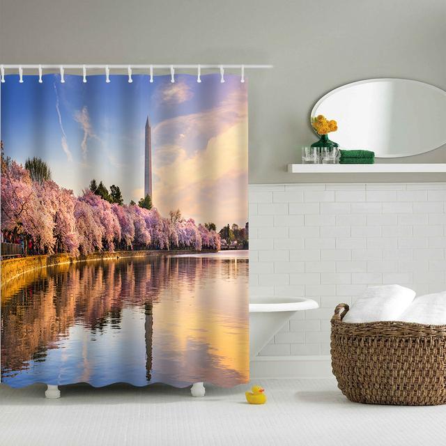 YSSFAV Cherry Blossom Shower Curtain - Japanese Floral Bathroom Decor Set With Hooks, 70x70 Inches - View #4