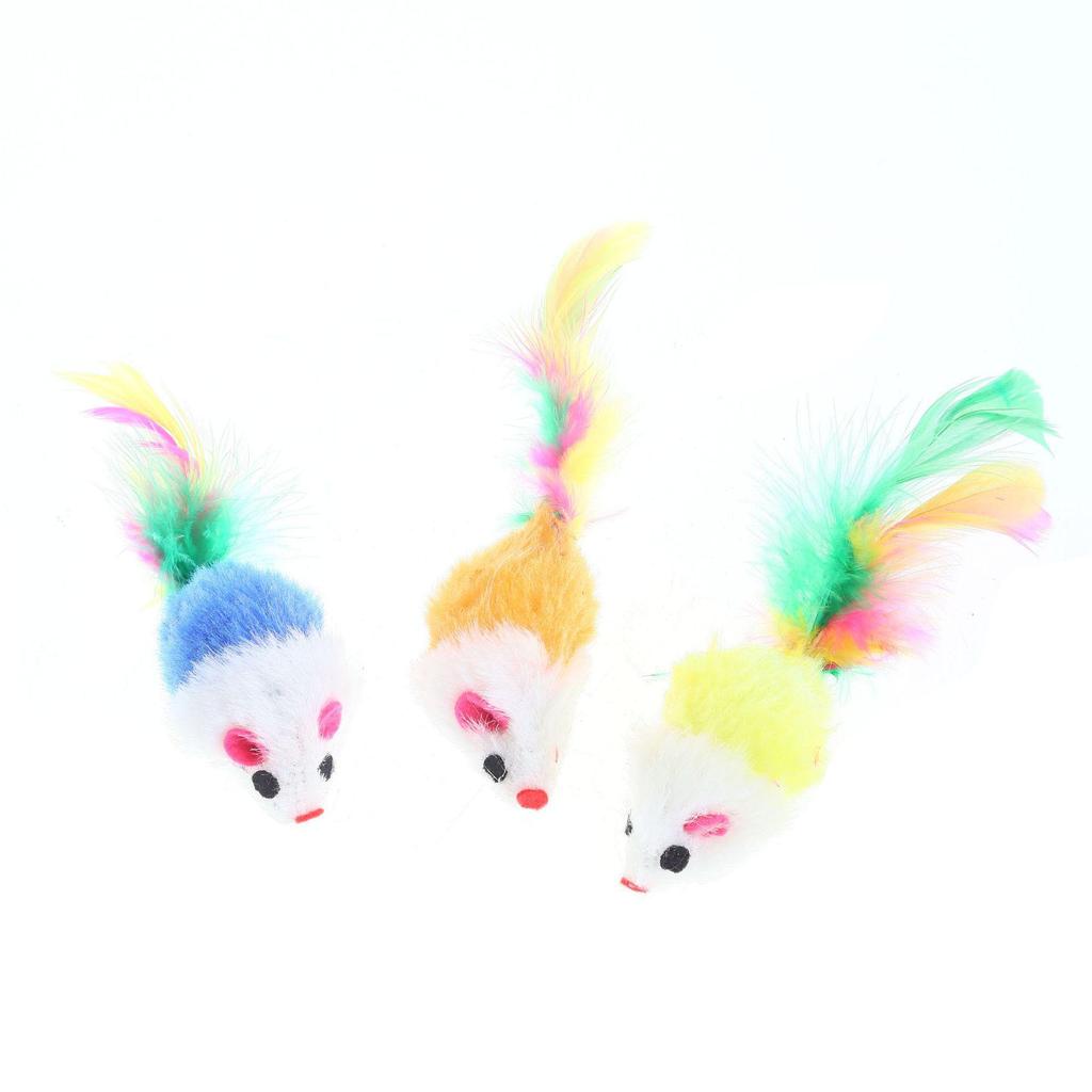 Colorful Feather Tail Plush Mouse Cat Toy