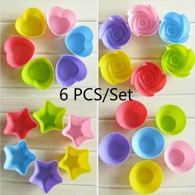 6 PCS/Set Silicone Cupcake Mold Bakeware Cupcake Liner Reusable Muffin Baking Nonstick Moulds Kitchen Baking Accessories Random