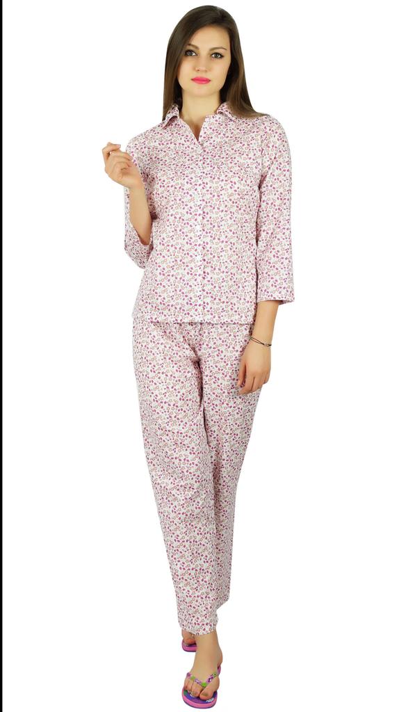 Bimba Womens Cotton Night Wear Printed Pajama Set Full Sleeve Shirt with