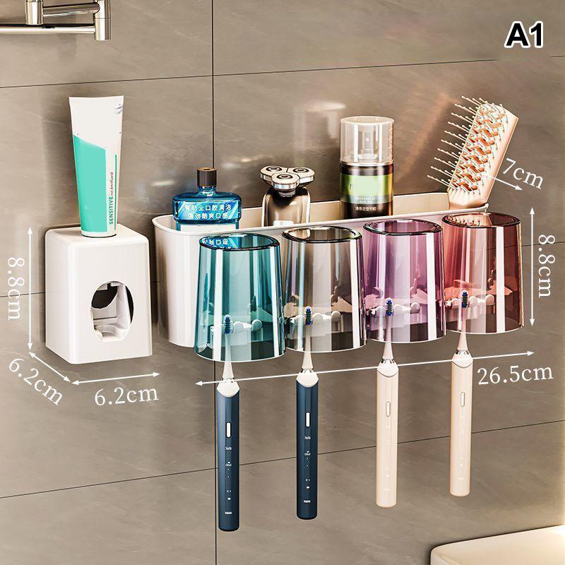 Multifunctional Toothbrush Holder And Mug Holder Wall Mounted Perforation-free Bathroom Shelf Mouthwash Cup Toothbrush Holder