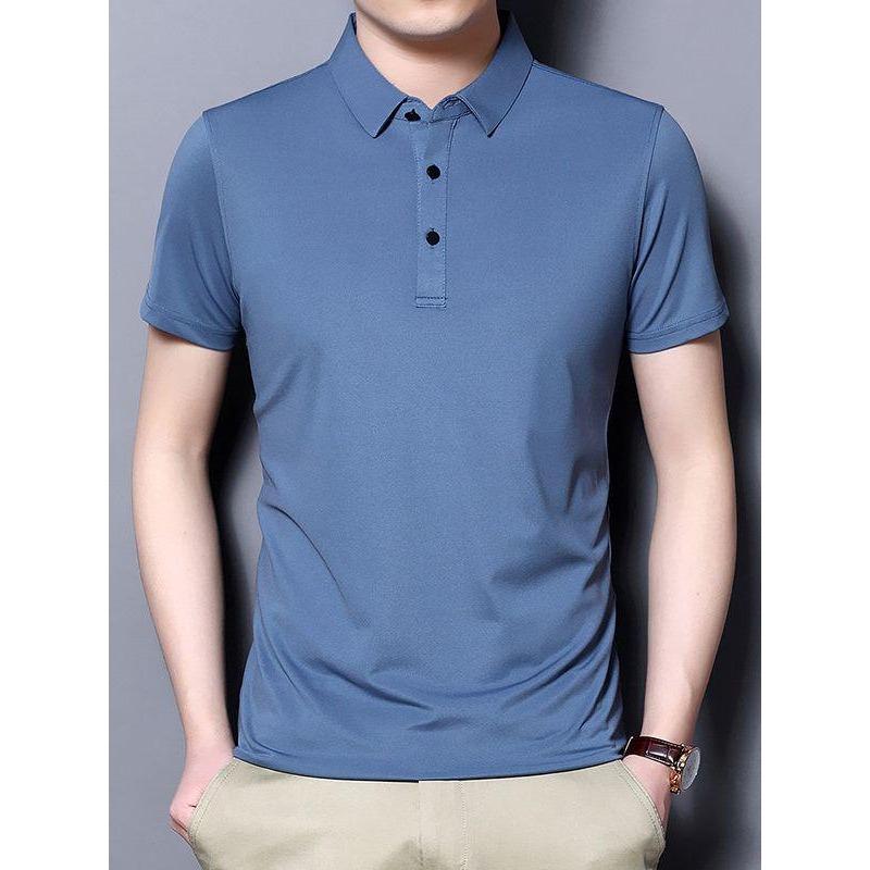 Hochelastisches Nahtloses Herren-Poloshirt aus Eisseide - Schnelltrocknend, Sommer, Kurzärmlig, Bügelfrei, Neuer Stil
