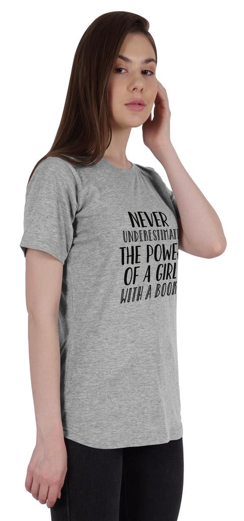 Inkmeso Womens Quote Top   Never Underestimate The Power Of A Girl With A Book   Graphic Print Tee