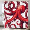 1Pc Octopus Shower Curtain Beach Blue Octopus Design Bathroom Decorative Printed Polyester Bath Curtain With Hooks