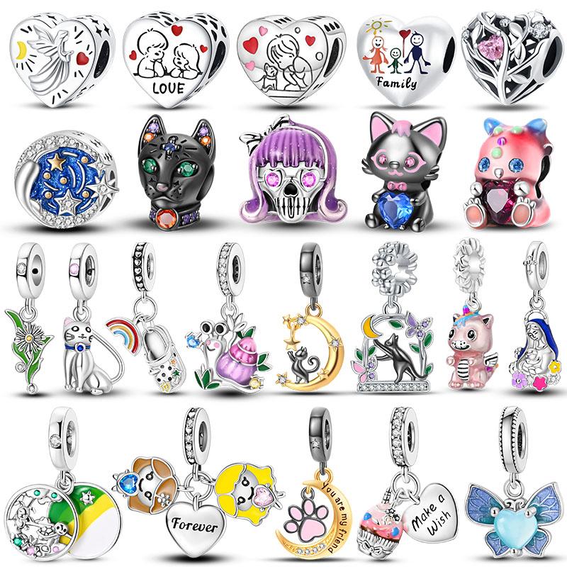 Heart Shape Beads Copper Plated Charms Cat Pendants Fit Original Bracelet Making For Jewelry Diy