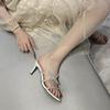 2025 New Thin-heeled Butterfly Rhinestone Word with High-heeled Sandals Women's Summer Temperament Sexy Open-toed Slippers Outer Wear