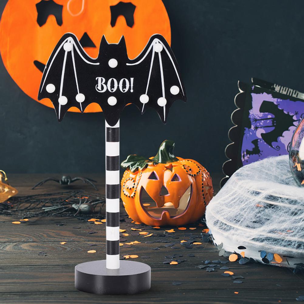 Halloween Cartoon Night Light Battery Operated LED Atmosphere Light Decor Warm White Light Wooden for Party Haunted House Decor