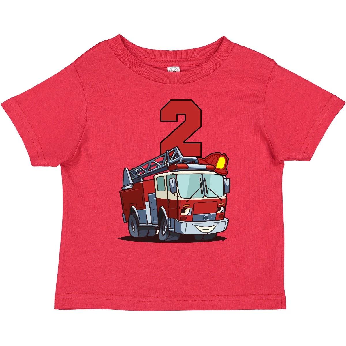 Inktastic 2nd Birthday Fire Truck Toddler kids boys T-Shirt Second Firetruck Engine Child 130