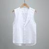 Men's Summer Solid-Color Linen Vest Youth Retro Washed Breathable Lightweight Button-Front Sleeveless T-Shirt