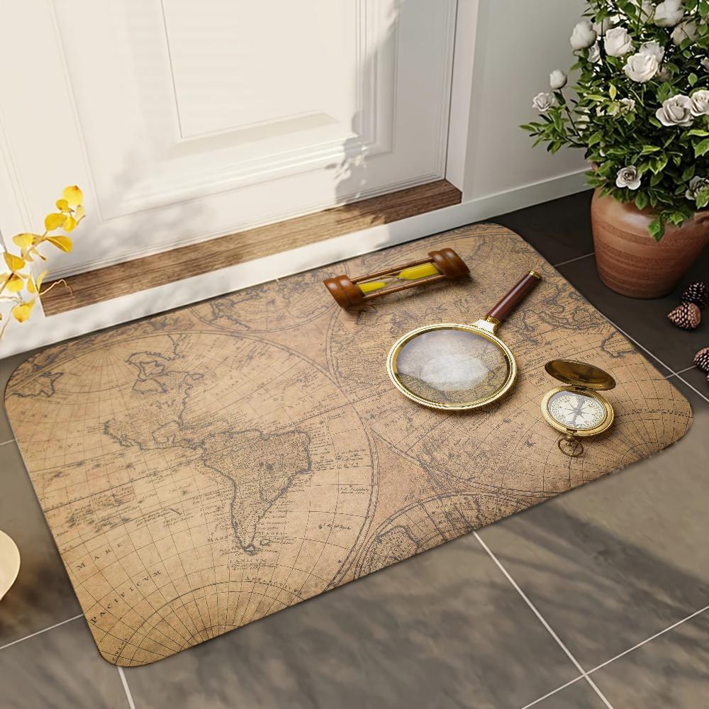 

1pc Retro Navigation Map Bathroom Absorbent Mats Anti-Slip Mats Home Decor Supplies Carpets Home Kitchen Floor Mats 40x60cm