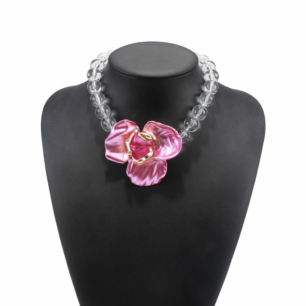N11111 hot-selling creative transparent beaded electroplated flower necklace, personalized fashion solid color spray paint neck chain