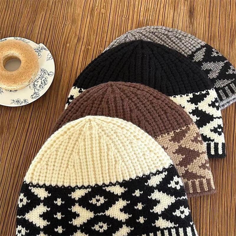 Gorro de Malha Feminino Misto de Lã Chapéu de Lã Retrô Para Manter Quente Tamanho para Cabeça Grande Chapéu à Prova de Frio para Cabeça Masculina