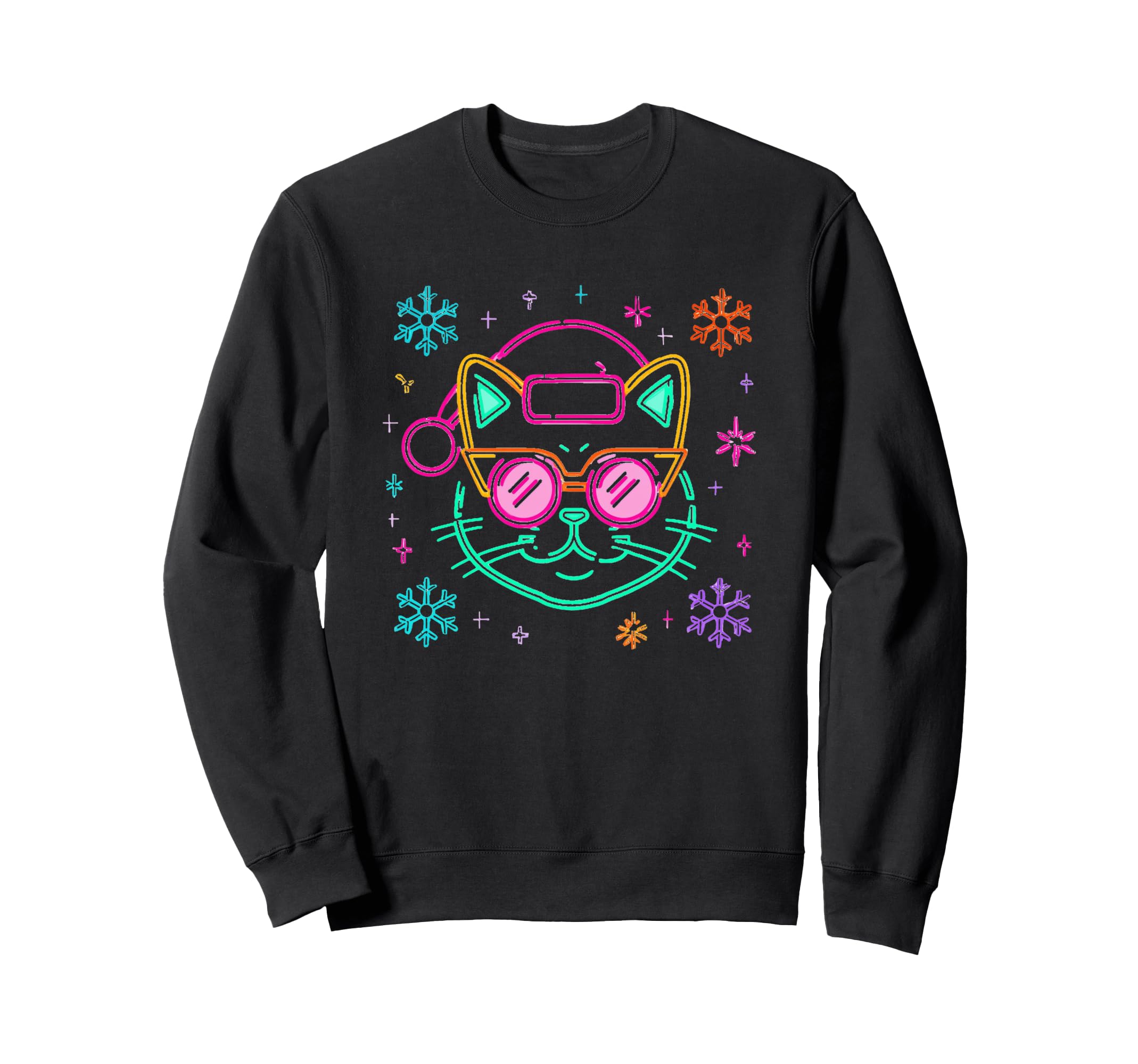 

Cat face, round glasses, winter character graphic, pink, star sweatshirt